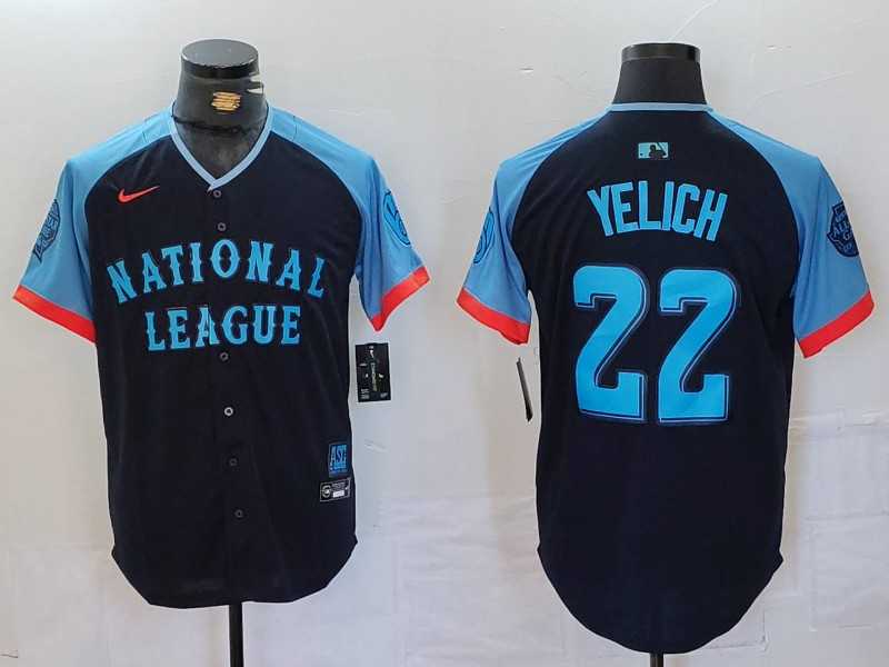 Mens Milwaukee Brewers #22 Christian Yelich Navy 2024 All Star Limited Stitched Jersey